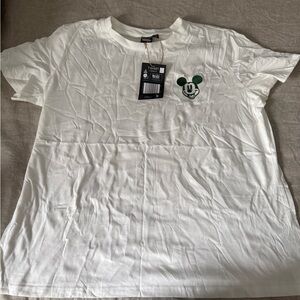 Disney White Short‑Sleeve Tee with Green Mickey Patch